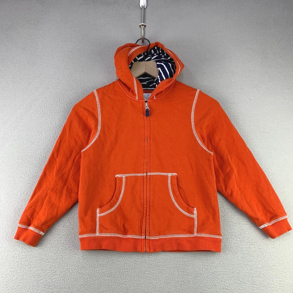 Hanna Andersson Full Zip Hoodie Kids 130 Orange Striped Lining Contrast Stitch